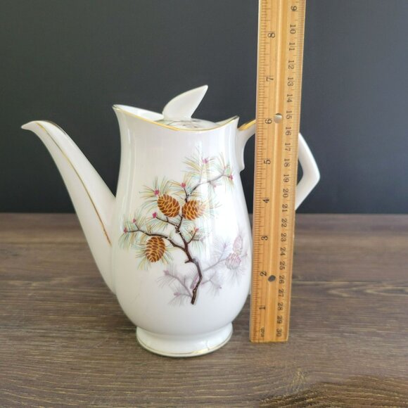 Vintage Pinecone Porcelain Coffee/Tea Pot With Lid, Brown & Gold Tree Branch & - Picture 10 of 13